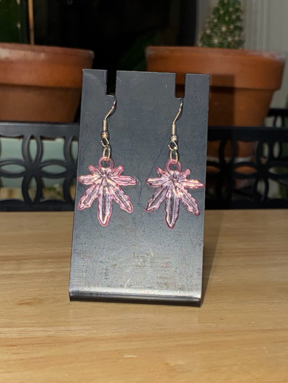Delicate Pink Leaf Dangle Earrings for Women